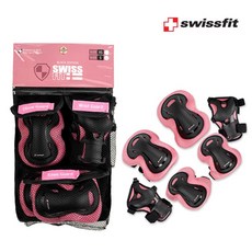 스위스핏 스포츠 보호대세트 손목 팔꿉치 무릎보호대 3종세트 인나인 킥보드 자전거 아동용 성인용, 1개, 인디핑크
