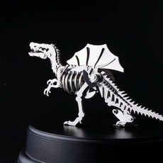 鋼魔獸 正版授權 3D金屬拼圖模型 DIY創意組裝, 1個, 棘龍, 銀色, 42片