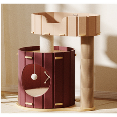 CYLIFE 고양이 숨숨집 통나무형 하우스 스크래쳐 캣타워 고양이 집 1층 2층, 1개, 레드 1층