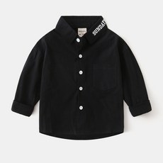 BabyBear 男童韓版SUNDAYS領口純棉長袖襯衫 (黑白兩色)