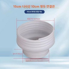 이동식 에어컨 자바라 주름관 부품 외경 냉풍 창틀, 15cm 나사형- 10cm 평면형 10cm