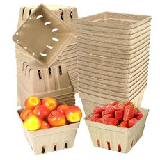 Assaoy 50팩 천연 펄프 섬유 베리 바구니 야채용 빈 라벨 포함 딸기 블루베리 라즈베리 계란 농산물 시장 바구니 용기 식료품점 용품 과일 스탠드 용품 199257, Assaoy 50팩 천연 펄프 섬유 베리 바구니, 야채