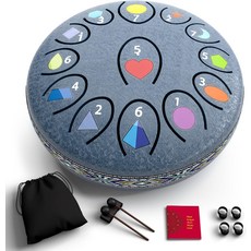 야외 정원용 REGIS 레인 드럼 6.8인치 13노트 스틸 텅 방수 명상 차임 UV 인쇄 노트 및 기하학적 디자인 가방 망치 음악 책네이비 포함, Navy, 6.8 Inch 13 Notes