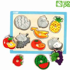 유아 나무 손잡이 과일 퍼즐 교구 그림퍼즐