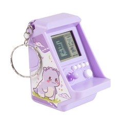 미니 테트리스 게임기 키링 레트로 핸디형 게임기 가방고리 어린이 생일 선물, 마카롱 퍼플
