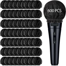 버예 600개 일회용 마이크 커버 비직조 핸드헬드 윈드스크린 엘라스틱 밴드 개별 랩 포함 KTV 녹음 스튜디오 노래방 무대 공연 블랙, 800, Black