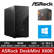 ASRock DeskMini X600 8600G 120W M.2 대원씨티에스 (64GB / M.2 NVMe 1TB)/R/760M 그래픽/피닉스/미니PC/베어본/미니컴퓨터, 블랙, X600 64G 2TB, 2TB, 64GB, Free DOS