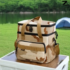 Zoovit 카무플라주 더블 아웃도어 보온 보냉 가방 대용량 방수 캠핑 피크닉 아이스 가방, 1개, 카키색