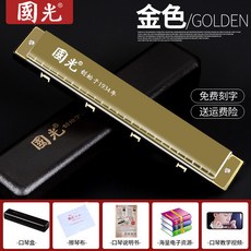 【開發票/統編】國光24孔重音口琴 複音C調28孔口琴 成人初學入門演奏兒童口琴 重音口琴 24孔口琴 28孔口琴 入門口琴qct6r0, 1個, 【初學款】24孔複音C調-金色