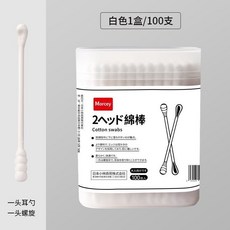 Morcey 雙頭棉花棒 挖耳勺螺旋型 韌性紙軸 獨立盒裝 100支, 白色, 1個, 100