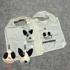 [1+1] 귀여운 강아지 키링 접이식 장바구니 대용량 휴대용 쇼핑백 시장가방, 1개, 2개1세트