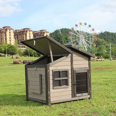 實木戶外庭院狗屋 適合大型中型犬, 淺灰色