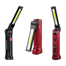 USB 충전식 휴대용 LED 작업등 180도 접이식 손전등 캠핑 수리 행잉 후크 마그네틱 후레쉬, 휴대용 LED 작업등 검정색, 1개