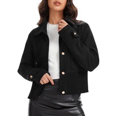 Moreone 여성용 인조 스웨이드 크롭 봄버 재킷 주머니가 있는 경량 버튼 다운 가을 코트 블랙. 스몰 310871