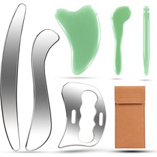 클라츠키 스테인리스 스틸 근육 스크레이퍼 도구 6 in 1 Gua Sha 얼굴 본체 제이드 스톤 포인트 마사지 등 다리 팔 목 어깨 마사지에 사용됩니다, 스테인리스 스틸 근육 스크레이퍼 도구 6 in 1 과샤
