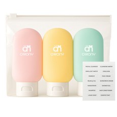 오로니 새지않는 여행용 휴대용 실리콘 튜브 공병 3P+파우치 60ml, 1개, 혼합색상(핑크&옐로우&민트)