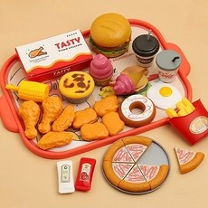 상덕 소꿉놀이 장난감 자르기 음식 햄버거 가게 역할놀이 주방놀이, 40개, 믹스 컬러