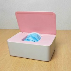 桌面濕巾盒 濕紙巾收納盒 防塵防潮密封式家用抽紙盒, 翻蓋款 - 粉蓋白盒 PP材質, 1個