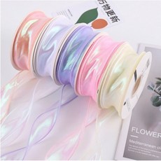 마블파티 실루엣 포장리본 펄리본 4cm x 9m 6종 오간디 실루엣리본 2개묶음, 펄피치 2개묶음
