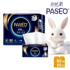 【PASEO】4層頂極舒柔抽取衛生紙 (90抽x10包x6串), 60個, 90張