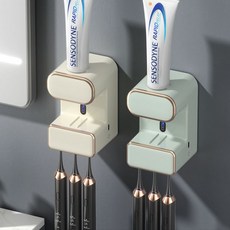 튜브짜개 욕실홀더 자동 짜개 실리콘 튜브 무타공 스탠드 치약홀더 자동치약 치약거치대, 1개, 베이지화이트 민트그린 2개 세트 UV 라이트