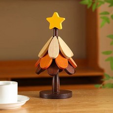 隔熱墊聖誕樹防燙墊餐桌擺件實木鍋墊摺疊杯墊防燙隔熱墊盤子, 1個, 小號—3層星星:如圖