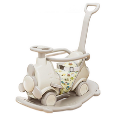 台灣出貨 2025新款多功能兒童搖搖馬：小飛機造型、安全材質、搖搖車/推車/搖搖椅多模式, 1個, 月光白+搖搖馬+護槓+安全繩+坐墊