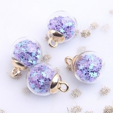 亮片玻璃球 鑰匙圈配件 DIY吊飾材料 合金飾品, 1個, 淺紫色亮片水晶玻璃球【高品質】