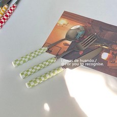 格子陶瓷西餐刀叉勺, 1個, 輕奢陶瓷-棋盤格黃白,單支裝 默認發主餐勺