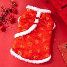 【格森】貓咪狗狗新年唐裝棉衣馬甲 冬季寵物拜年衣服, 紅色/保暖,S碼建議3-5斤, 1個
