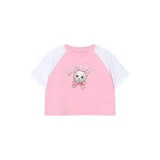 COVERNAT 키즈 소로나 KITTEN 라글란 배색 크롭티셔츠 핑크 CK2502ST76PI