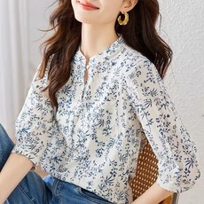 쩐쿠 여성 라운드 플라워 데일리 블라우스 KA010