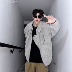 cleanfit美式高街灰色解構皮衣飛行夾克男秋季痞帥高級感機車外套