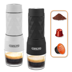 휴대용 커피 머신 Cafelffe 수동 에스프레소 메이커 온수 및 냉수 캡슐 그라운드 핸드 프레스 브루어 가정 여행용 3 in 1, 화이트