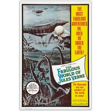 쥘 베른의 멋진 세계 포스터 – 1961년 공상과학 모험 문어와 잠수함 아트 프린트 13x19인치, 7.5x11"