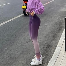 漸變瑜伽褲 提臀高腰彈力跑步蜜桃收腹訓練網紅外穿運動撞色蜜桃臀