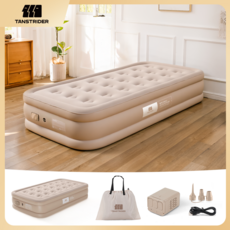 TANSTRIDER 에어침대 에어매트내장형 실내 캠핑 자충매트 높이40cm 휴대용 펌프베드 자동펌프 내장형 높이40cm 휴대용 캠핑 에어베드 매트리스 에어펌프 내장 캠핑 에어매트, 카키