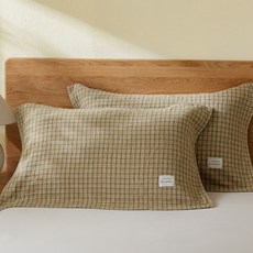 Arvo Home 棉柔舒適枕巾 柔軟親膚透氣兒童枕巾 防蟎保潔墊, 無印風 卡其小格