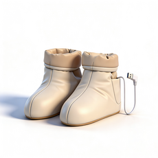 冬季保暖加熱棉鞋 電暖腳套 恆溫無線設計 快速加熱可拆卸清洗 暖腳寶發熱鞋 可行走電暖鞋 家用辦公暖腳器 USB加熱鞋 可拆洗 男女電熱棉鞋 情侶包頭毛毛鞋, 米色一對, USB充電電暖鞋