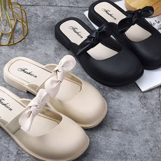 여자신발 둥근 리본 여성 플랫 뮬 블로퍼 귀여운 리본슬리퍼