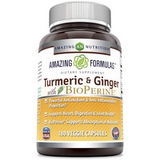 Amazing Nutrition 薑黃&生薑&胡椒鹼植物膠囊, 180顆, 1罐