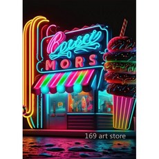 네온 스타일 음식 음료 햄버거 피자 아이스크림 커피 맥주 아트 포스터 캔버스 페인팅 벽 인쇄 사진 바 홈 데코, 40X60cm Unframed, 10