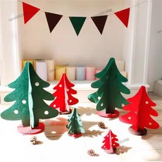 耶誕手作 DIY不織布立體聖誕樹擺飾/4款紅綠色3mm加厚款 聖誕樹裝飾品 紅綠聖誕樹, 紅樹綠底,25