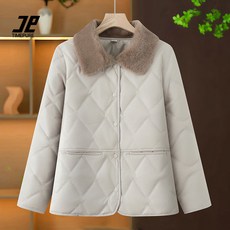 TIMEPURE 중년 여성 따뜻한 보온 면패딩자켓 어머니 선물용 플리스 안감 점퍼 넉넉한 루즈핏 카라 디자인 편안한 겨울 아우터 코디 추천