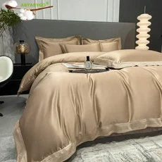 이집트 면 자수 더블 이불 커버 침대 시트 및 베갯잇 세트 럭셔리 심플 200x230, 07 Champagne gold
