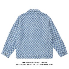 Dee studios패션 트렌드 버 블루 데님 격자 무늬 코트 남성과 여성의 봄 중립 바람 재킷