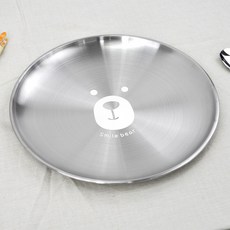 키친유 베어 곰돌이 캐릭터 스텐 원형 간식 접시 23cm 유아 나눔 앞접시 반찬 과일 디저트 그릇 플레이트, 1개, 실버