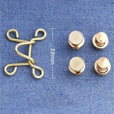 5SET 조정 가능한 금속 버클 바느질없는 허리 스냅 버튼 바지 의류 분리형 DIY 패스너, 1 set, Large Gold 32mm