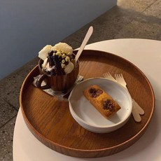 good 托盤圓早餐日系托盤咖啡餐迷你客廳乾果盤, 1個, 木質茶色圓盤 中號 27cm