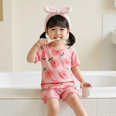 몽실이 핑크플라워 골지반팔실내복